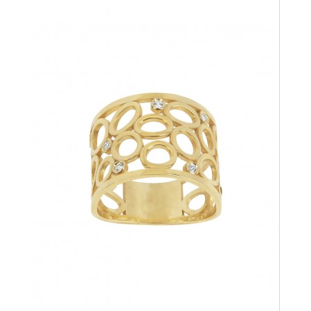 Χρυσό δαχτυλίδι K14 με tribal σχέδιο διακοσμημένο με λευκά zirgon 