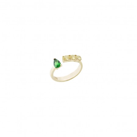 Δαχτυλίδι Laura P. από επιχρυσωμένο ασήμι 925 με κίτρινα οβάλ ζιργκόν και πράσινη σταγόνα. AN0094GGV